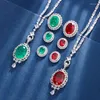 Stud Küpe Eyika Yüksek Kaliteli Oval Şekla Lab Ruby Taş Kadınlar İçin Mikro Pave Zirkon Füzyon Kristal Yarı Joias Fine Jewelry