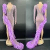Escenario desgaste brillante ballet perspectiva púrpura cantante vestidos de fiesta volantes diamantes de imitación con cuello en v desfile de moda traje