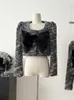 Frauen Jacken Mode Gespleißt Samt Bögen Tweed Mantel 2024 Winter Oansatz Langen Ärmeln Einreiher Jacke Weibliche Outwear