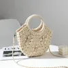 Bolsas de ombro artesanais meia-redonda tecido mulheres mensageiro crossbody meninas pequena praia bolsa cor café