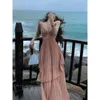 Franse sexy puur verlangen wind onregelmatige taille bloot slank slank slank slanke jurk voor dames sanya strand vakantie fotografie lange jurk 138