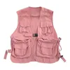 Mens Vests Harajuku Women Men Multi Pockets Cargo Waistcoat Hip Hop Style All-Match Löst spänne stängningsjackor Chic Vest-kappa