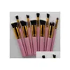 Makeup Brushes 10Pcs/Set Kabuki Makeup Brushes Professional Cosmetic Brush Kit Nylon Hair Wood Handle Eyeshadow Foundation Set 11 Drop Dhzgk