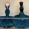 Blowly Green Sequin Long Prom Sukienki bez rękawów Afrykańskie czarne dziewczęta syrena formalna gala wieczorowa Suknie zwyczajowe