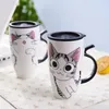 Tasses Tasse à café en céramique de chat mignon avec couvercle grande capacité Animal créatif Drinkware tasses à thé cadeaux de nouveauté tasse à lait