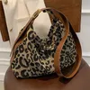 Casual Women Shoulder Bags Leopard Canvas Hobo Bag Female Large Capacity Messenger Soft Crossbody Handbag for 240305