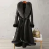 Cappotto Haining con cappotto tutto in uno, collo di volpe imitazione lunghezza media al ginocchio da donna, pelliccia di coniglio vestibilità slim 760089