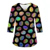 Women's T Shirts Fashion Easter Printed 3/4 Sleeve V-Neck Top Small Pocket Work T-Shirt Korean Reviews Many Clothes Official Store