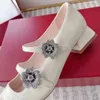 Casual Designer Fashion Women Sexy Beige Genuine Leather Round Toe Crystal Flowers Loafer Slip On Maryjane Dreess Shoes Soft Leather Shoes