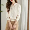 Kadın bluzları moda uzun kolu üstleri kadın ipek gömlekler zarif gömlek bluz düz renk açlık aşağı yaka ofis bayan kıyafetleri 29468