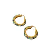 Hoop Earrings 18K Gold Plated Chic Design Brass Turquoise Beaded Vintage Style Fashion