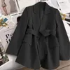 Chique blazer feminino jaqueta roupas femininas outono inverno comprimento médio manga comprida casaco sólido senhoras rendas até negócios topos 240229