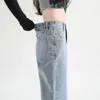 Femme jean élastique taille haute jambe large coton Denim vêtements bleu blanc Streetwear Vintage mode Harajuku pantalon droit 240118 240305