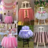 Table Skirt Tutu Tulle Skirts Baby Shower Birthday Decor For High Chair Pink Blue Home Anniversary Party Wedding