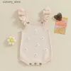 Jumpsuits Newborn Baby Girls Sleeveless Knitted Sweater Romper Floral Embroidery Summer Ruffle Jumpsuit for Toddler Cute Crochet Clothes L240307