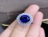 Pierścienie klastra Znakomity niebieski szafir Pierścień klejnotów dla kobiet srebrna biżuteria prawdziwa 925 runda dobra zaopatrzenie certyfikat imprezowy prezent 9143198