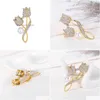 Pins, Broschen Kristall Gold Spitze Brosche Pin Business Anzug Tops Cor Perle Strass Blume Broschen Für Frauen Männer Mode Schmuck Drop dh8Ma