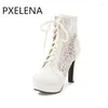 Boots PXELENA Women Ankle Stiletto High Heels Autumn Spring Lady Breathable Lace Up Fashion Dress Party Shoes Black White