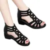 Sandalen aus echtem weichem Leder, römische Damen-Schuhe mit klobigem Absatz, modische Oberbekleidung, Keilabsatz 2024