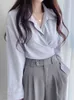 Woherb seksowne topy uprawne mody bluzki bandaż bandaż koszulę z długim rękawem koreańskie ubrania Y2K Białe bluzki Blusas Mujer de Moda 240307