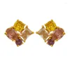Boucles d'oreilles pendantes bijoux uniques violet rose jaune CZ coupe cristal carré