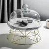 Bakeware Tools Marble Tray Tall Cake Stand med glasomslag efterrättbord Creative Golden Fruit Jewelry Cosmetic Teacup Storage