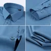 Bamboo Fiber Solid Color Mens Shirt Slim Fit Spring en Autumn Iron Iron Free Modeable Business Formal Shirts S-5XL 240307