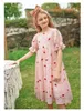 Büyük kızlar çilek nakış elbiseleri yaşlı çocuklar dantel içi boş falbala kısa kollu elbise yaz gençler pembe prenses kıyafetleri z7001