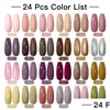 Kits d'art d'ongle 24pcs Pure Color Gel Vernis à ongles Set Soak Off UV Glitter Vernis Semi Permanent Base Top Coat Matte Nail Lacquers Art K Dhtjf