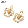 フープイヤリングlokaer double rhinestone butterfly for women stainless Steel 18k pvdメッキかわいいアレテドムージャーE23241