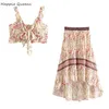 Happie Queens Women Two Piece Outfits Off Shouldereeveless Topsボヘミアンタッセルドローストリングスカート2ピースボーホーセット240307