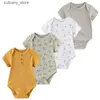 Jumpsuits 4pieces Cotton New Born Bodysuit Print Baby Girl kläder Kort ärm Romper Baby Boy Cloths Set Animal 0-12m Summer Bebes L240307