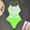 Traje de baño Sexy verde neón traje de baño de una pieza 2022 Mujer mujeres sólido amarillo sin espalda cintura alta Monokini traje de baño femenino traje de baño de playa