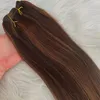 Extensions de cheveux 100% naturels à clips, reflets noirs, brun piano, double trame, 120g