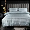 Bedding Sets Satin Duvet Er Twin Fl Queen King Size Stripes Soft Cozy Bed Linen Solid Color Quilt Luxury Set 231025 Drop Delivery Dhoxs