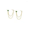 Stud Earrings Aide 925 Sterling Silver Colored Double Flower Chain For Women Cute Emerald Green Clear CZ 18K Gold Plated