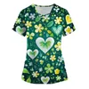 Polos pour femmes Vêtements coréens Élégant St. Patrick's Day Imprimé Femmes Blouses Casual Col V Manches courtes Chemises Y2k Camisetas