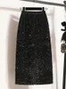 Spódnica z cekinami Botvotee dla kobiet elegancka vintage czarna szara midi długa spódnica z tyłu spód spódnice z wysokim poziomem 2345xl 240228