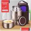 Caixas de almoço Comida Térmica Jar Sopa Gruel 316 Caixa de Vácuo de Aço Inoxidável Escritório Insated Garrafa Térmica Recipientes Colher Saco 6008001000ml Drop Dhutt