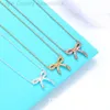 디자이너 Tiffanyco Necklace T 가족 동일한 풀 다이아몬드 활 목걸이 여성 INS 멋진 스타일 간단한 패션 쇄골 목걸이 펜던트 스트레이트