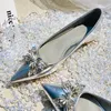 Buty swobodne Sltnx w stylu francuskim srebrne spiczasty samotne obcasy 3 cm moda towarzyska motyl płytkie usta grube płasko