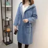 Trench Women Casual Denim Jackets Autumn Jean DrawString Outwear Female Long Sleeve Top Lady Hooded Coat Cardigan Overized