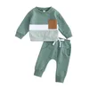 2 unids invierno bebé chándal para niños pequeños trajes contraste color manga larga sudaderas tops pantalones ropa conjunto 240226