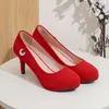 Dress Shoes Nice Heeled Women Round Head Casual Thick Medium Heels Office Party Wedding Large Size 43 Ladies Pumps 39