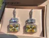 PANSYSEN Original 925 Sterling Silver Yellow Citrine Gemstone Dangle Drop Earrings for Women White Gold Color Fine Jewelry Gifts 24602301