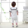 Jumpsuits Lolanta Baby Toddler Boys Girls Sailor Costume Suit Short Sleeve Stripe Romper Outfit Summer Onesie Outfit Baby Birthday Present C L240307