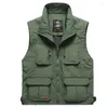 Jaktjackor GL Summer Mesh Thin Multi-Pocket Vest Mens Storlek 7xl Manlig Casual ärmlös jacka blixtlåsfickor Reporterpografi midja