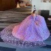 Incroyable robe de quinceanera de papillon en dentelle sur l'épaule 15 robes avec une robe de bal à paillettes de poche de cape