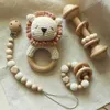 DIY Crochet Elephant Baby Teether BPA Free Silicone Beads Teething Bracelet Baby Pacifier Clip Rodents Wooden Baby Rattle Toys 240307