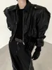 Mauroicardi Spring Autumn Cool Handsome Short Oversized Black Pu Leather Jacket Men with Shoulder Pads Long Sleeve Zipper 240304